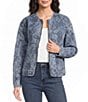 Charlie B. Denim Embroidered Round Neck Long Sleeve Bomber Jacket - Image 1