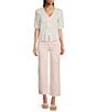 Charlie B. Eyelet Embriodered V-Neck Short Sleeve Scalloped Hem Tie Front Blouse, Color:White - Image 3