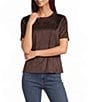 Charlie B. Faux Suede Crew Neck Short Sleeve Top - Image 1