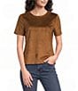 Charlie B. Faux Suede Crew Neck Short Sleeve Top - Image 5