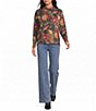 Charlie B. Floral Print Crew Neck Long Sleeve Sweater Top - Image 3