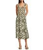 Charlie B. Floral Print Square Neck Shirring Sleeveless Midi A-Line Dress, Color:Celadon - Image 1