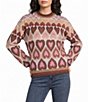 Charlie B. Jacquard Heart Pattern Mock Neck Long Sleeve Sweater - Image 1
