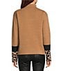 Charlie B. Knit Color Block Mock Neck Animal Print Long Sleeve Top, Color:Truffle - Image 2