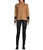 Charlie B. Knit Color Block Mock Neck Animal Print Long Sleeve Top, Color:Truffle - Image 3