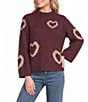 Charlie B. Knit Heart Pattern Mock Neck Long Sleeve Sweater - Image 1