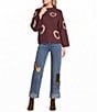 Charlie B. Knit Heart Pattern Mock Neck Long Sleeve Sweater - Image 3