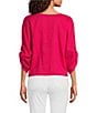 Charlie B. Linen Blend V-Neck 3/4 Sleeve Tie Front Top, Color:Paradise - Image 2