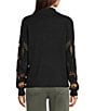 Charlie B. Mock Neck Long Sleeve Embroidered Sweater, Color:Black - Image 2