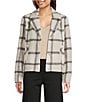 Charlie B. Plaid Lurex Knit Wool Blend Notch Collar Long Sleeve Coat, Color:Beige - Image 1