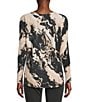 Charlie B. Printed Round Neck Long Sleeve Rounded Hem Top, Color:Granite - Image 2