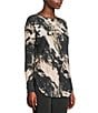Charlie B. Printed Round Neck Long Sleeve Rounded Hem Top, Color:Granite - Image 3