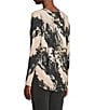 Charlie B. Printed Round Neck Long Sleeve Rounded Hem Top, Color:Granite - Image 4
