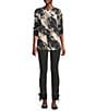 Charlie B. Printed Round Neck Long Sleeve Rounded Hem Top, Color:Granite - Image 5