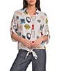 Charlie B. Woven Print Spread Collar Short Sleeve Blouse - Image 1