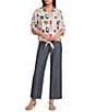 Charlie B. Woven Print Spread Collar Short Sleeve Blouse - Image 3