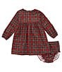 Color:Red - Image 2 - Baby Girls 3-24 Months Long Sleeve Plaid Babydoll Dress