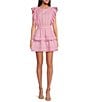 Color:Pop Pink - Image 1 - Bekah Cotton Lace Crew Neck Short Sleeve A-Line Dress