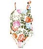 Color:Cabbage Rose - Image 1 - Big Girls 7-16 Bow One Shoulder One-Piece Floral Swimsuit
