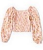 Color:Blush Brown - Image 1 - Big Girls 7-16 Floral Long Sleeve Smocked Top