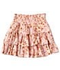 Color:Blush Brown - Image 1 - Big Girls 7-16 Floral Smocked Tiered Ruffle Skirt