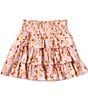 Color:Blush Brown - Image 2 - Big Girls 7-16 Floral Smocked Tiered Ruffle Skirt