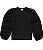 Color:Black - Image 1 - Big Girls 7-16 Long-Sleeve Mixed Fabrication Pullover Top