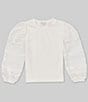 Color:Ivory - Image 1 - Big Girls 7-16 Long-Sleeve Mixed Fabrication Pullover Top