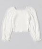Color:White - Image 1 - Big Girls 7-16 Long Sleeve Smocked Top