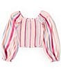 Color:Multi Stripe - Image 1 - Big Girls 7-16 Multi Stripe Long Sleeve Smocked Top