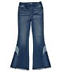 Color:Classic Wash - Image 1 - Big Girls 7-16 Patchwork-Inset Denim Flare Pull-On Jeans