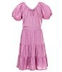 Color:Taffy Pink - Image 1 - Big Girls 7-16 Puff Sleeve Ruffled A-Line Dress