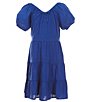 Color:Pacific Blue - Image 1 - Big Girls 7-16 Puff Sleeve Ruffled A-Line Dress
