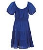Color:Pacific Blue - Image 2 - Big Girls 7-16 Puff Sleeve Ruffled A-Line Dress