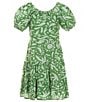 Color:Green/Mint - Image 1 - Big Girls 7-16 Puff Sleeve Tropical Floral Printed Ruffled A-Line Dress