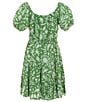 Color:Green/Mint - Image 2 - Big Girls 7-16 Puff Sleeve Tropical Floral Printed Ruffled A-Line Dress