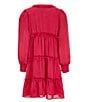 Color:Peony - Image 2 - Big Girls 7-16 Satin Ruffled Plisse Long Sleeve Tiered Dress