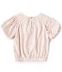 Color:Blush - Image 2 - Big Girls 7-16 Short Sleeve Lace Collar Top