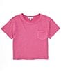 Color:Magenta - Image 1 - Big Girls 7-16 Short Sleeve Washed Pocket T-Shirt