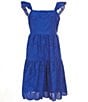 Color:Pacific Blue - Image 1 - Big Girls 7-16 Sleeveless Ruffle Strap Palm Eyelet Dress