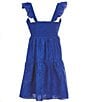 Color:Pacific Blue - Image 2 - Big Girls 7-16 Sleeveless Ruffle Strap Palm Eyelet Dress