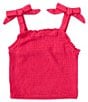 Color:Fuchsia - Image 1 - Big Girls 7-16 Sleeveless Smocked Tie Strap Tank