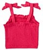 Color:Fuchsia - Image 2 - Big Girls 7-16 Sleeveless Smocked Tie Strap Tank