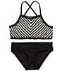 Color:Black - Image 1 - Big Girls 7-16 Striped Halter Crochet Bralette Two-Piece Swimsuit