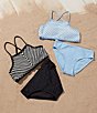 Color:Black - Image 3 - Big Girls 7-16 Striped Halter Crochet Bralette Two-Piece Swimsuit