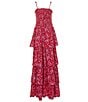 Color:Red Pink - Image 1 - Big Girls 7-16 Tie-Shoulder Printed Tiered Midi Dress