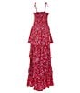 Color:Red Pink - Image 2 - Big Girls 7-16 Tie-Shoulder Printed Tiered Midi Dress