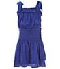 Color:Pacific Blue - Image 1 - Big Girls 7-16 Tie-Shoulder Smocked Waist Satin Romper