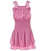 Color:Taffy Pink - Image 1 - Big Girls 7-16 Tie-Shoulder Smocked Waist Satin Romper