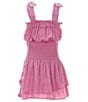 Color:Taffy Pink - Image 2 - Big Girls 7-16 Tie-Shoulder Smocked Waist Satin Romper